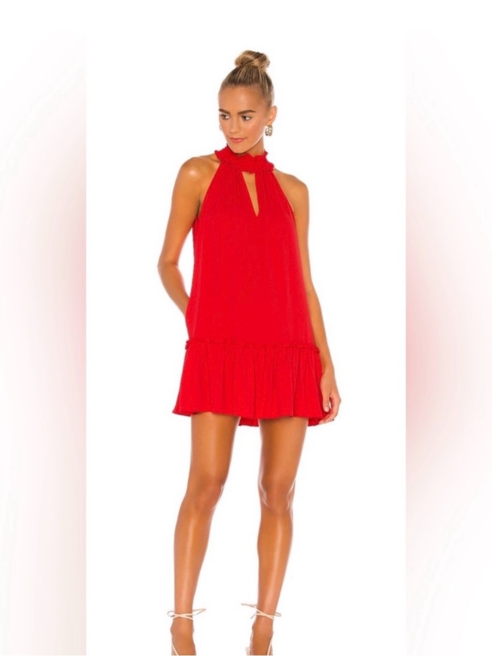 Amanda Uprichard Bright Red
Halter Ruffle Mini Dress- M